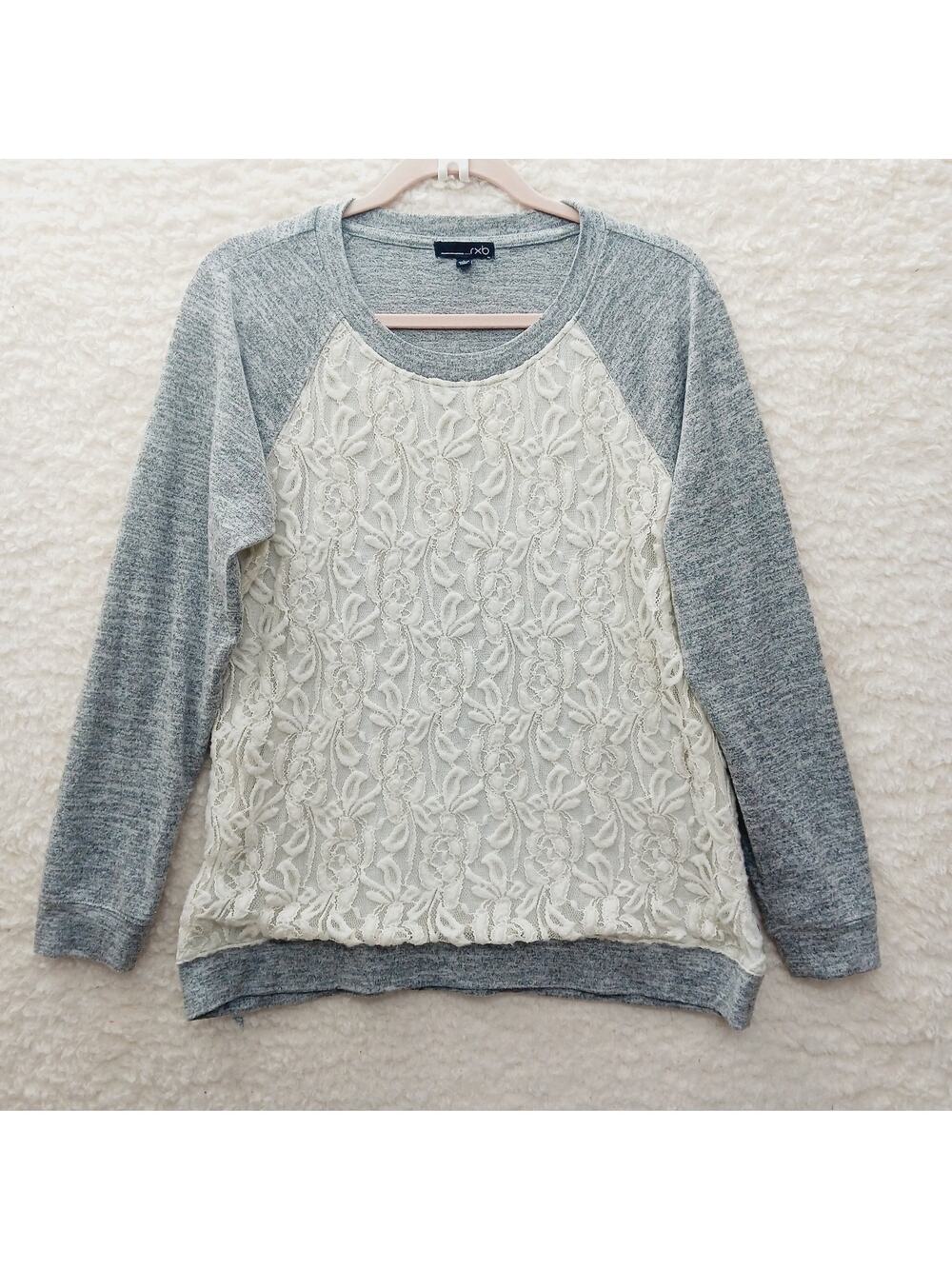 T-Shirt Women Raglan Sleeve Lace Overlay Coquette Soft Girl Romantic Casual Sz L